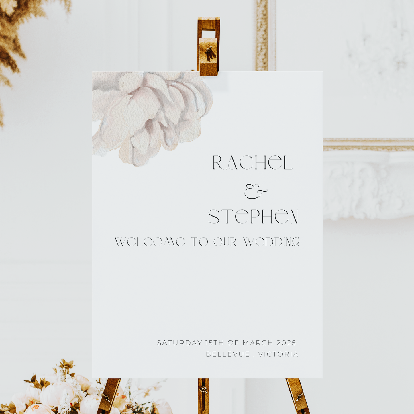 Watercolour Peony | Wedding Welcome Sign Template