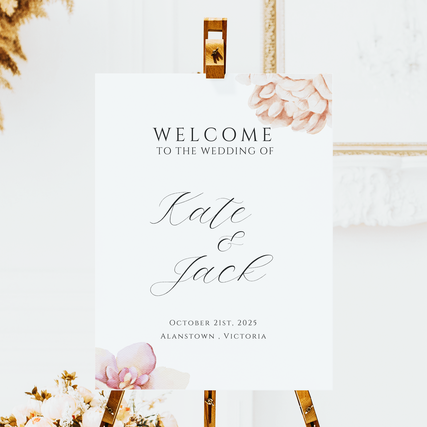 Pink Peony | Wedding Welcome Sign Template