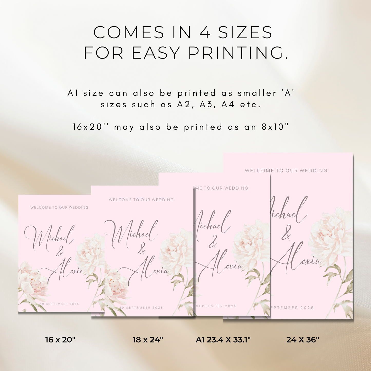 Pink Peony | Wedding Welcome Sign Template