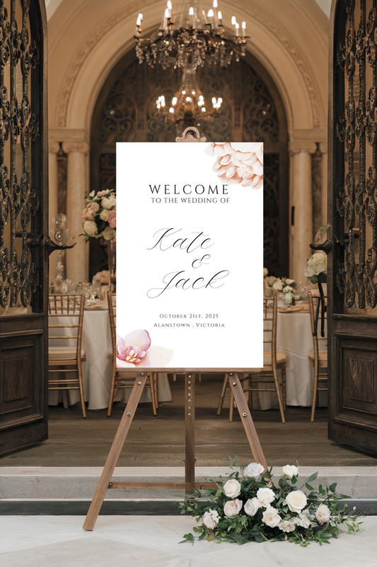 Pink Peony | Wedding Welcome Sign Template