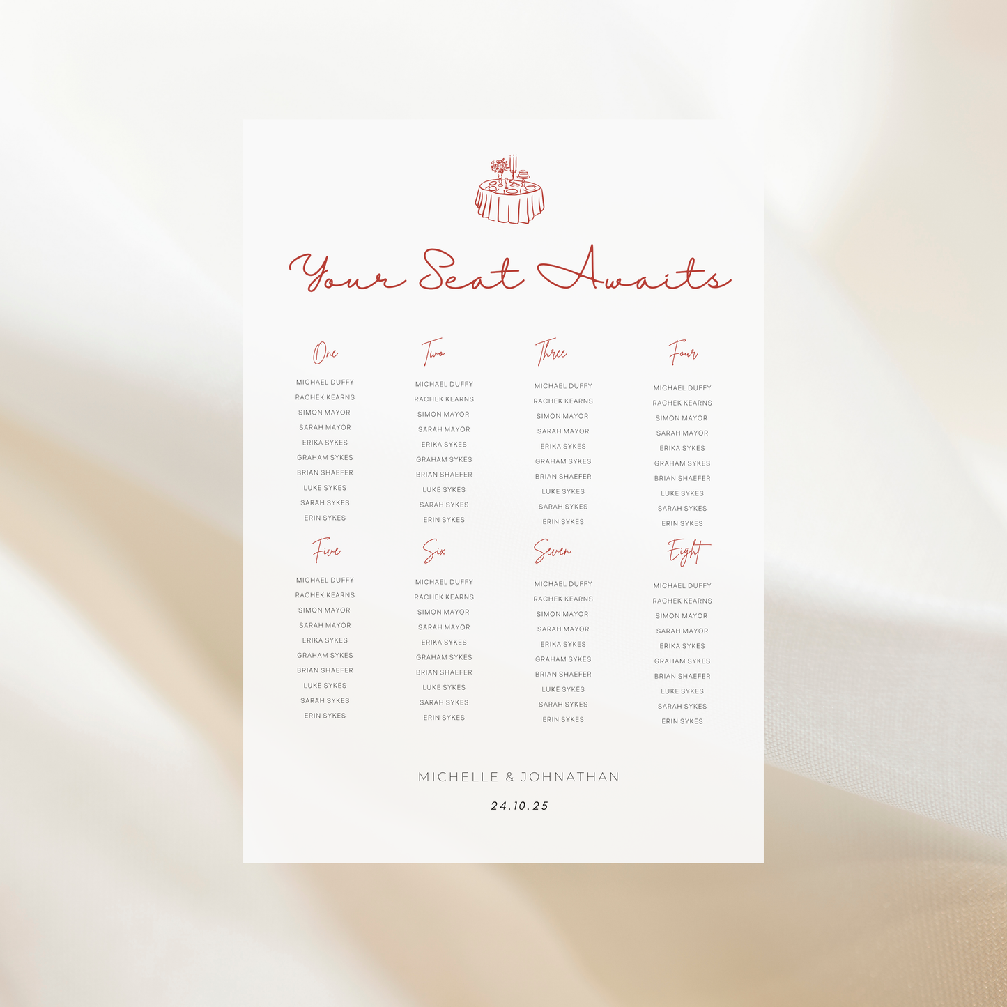 Red Script | Wedding Seating Chart