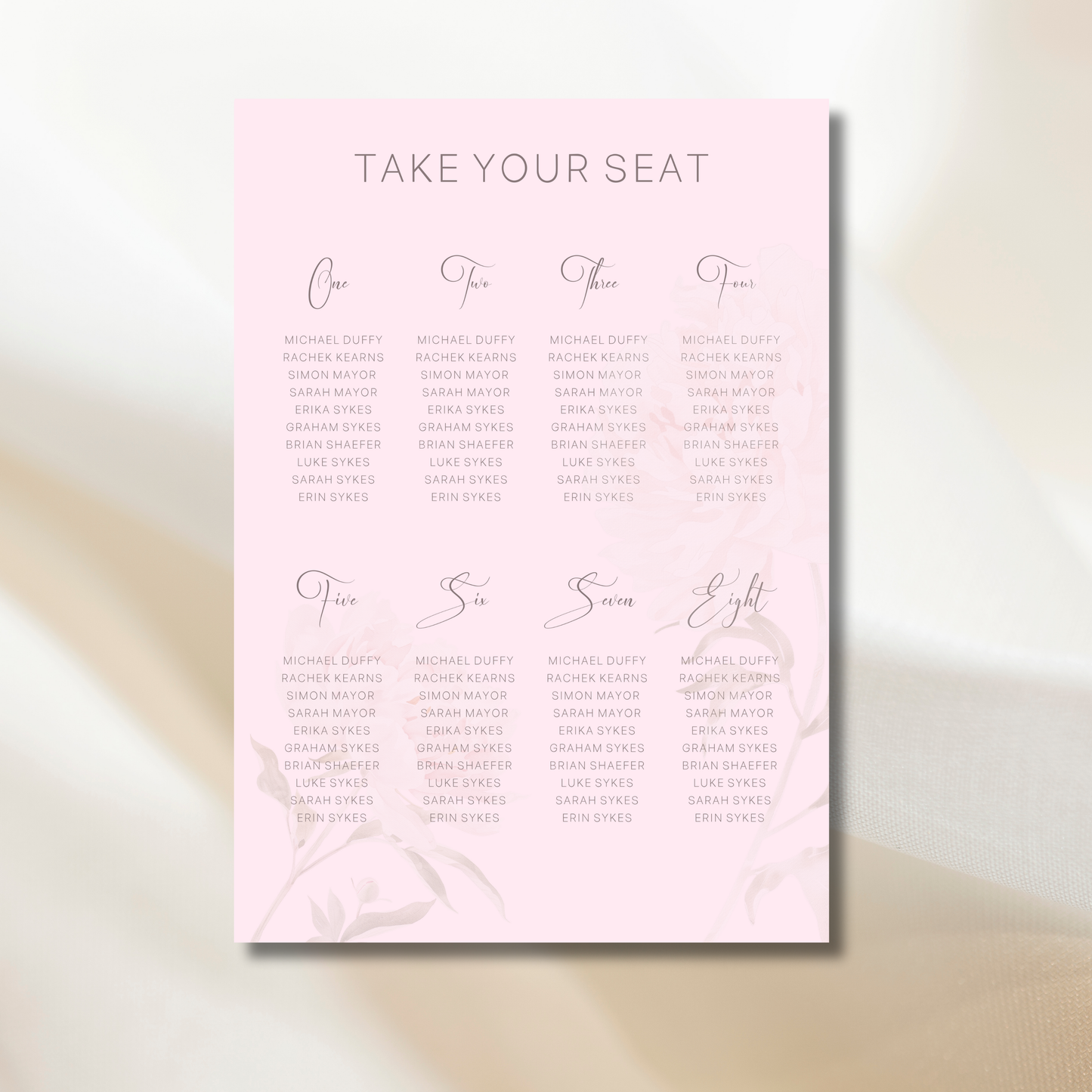 Peony Pink | Wedding Seating Chart Template