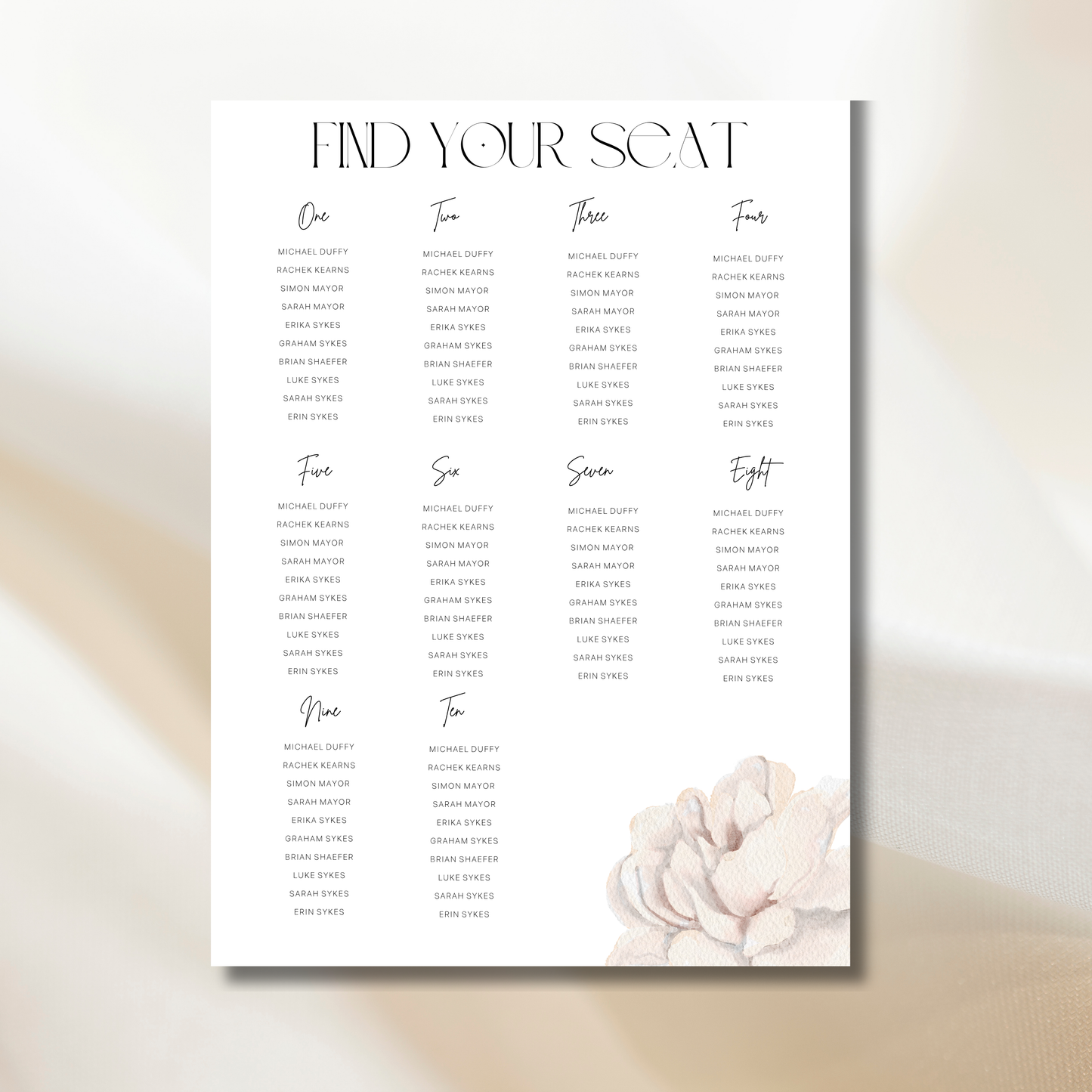 Watercolour Peony | Wedding Seating Chart